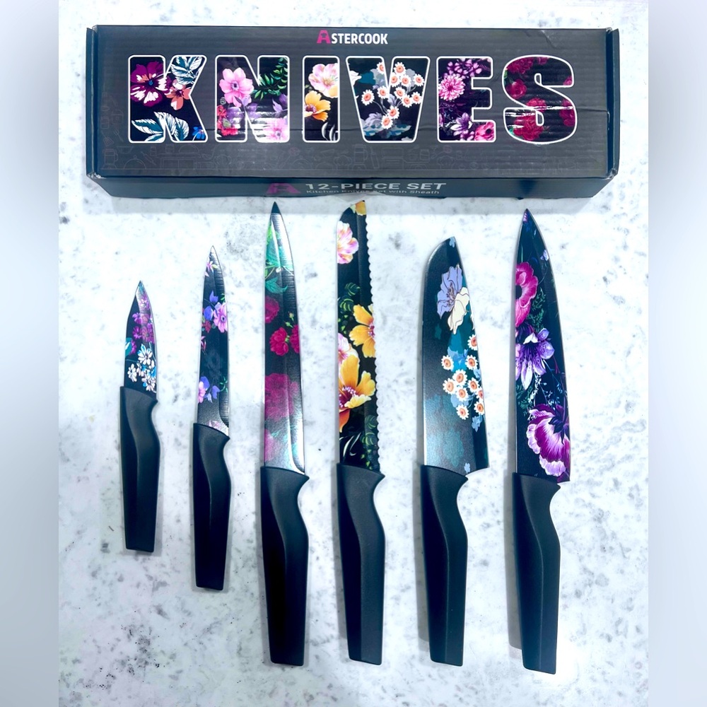 NEW 12-Piece Floral Kitchen Knife Set